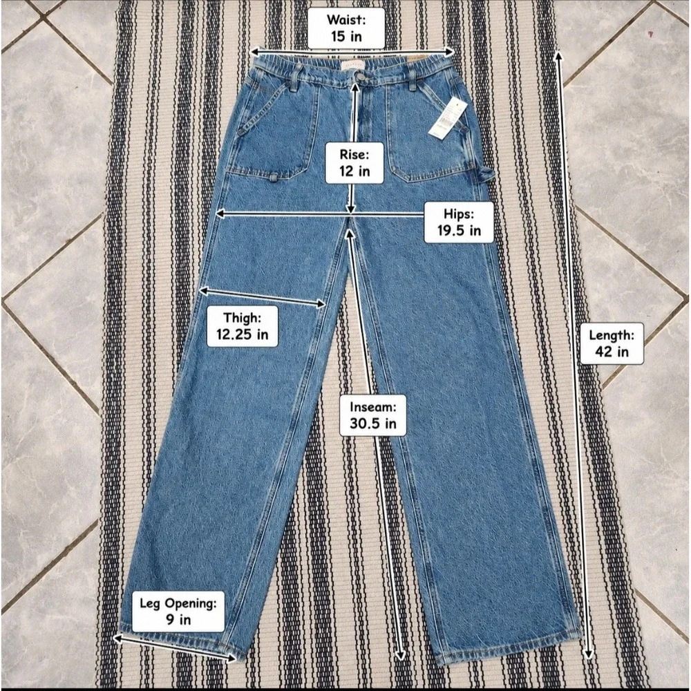 PacSun 90s BF E-Waist High Rise Straight Leg Carpenter Jeans Skate Blue Sz M NWT